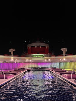 The main pool on the Aquatic Deck, deck 15 just before Scarlet Night kicked off