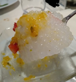 congealed coconut pudding. typical desserts on ship