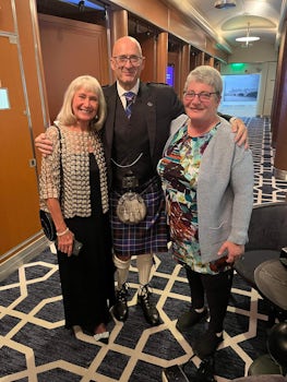 During the second Formal Dinner, my kilt etc were highly admired by one of the BBC Guest Speakers, Jan Leeming, and she asked if she could have a photograph taken with her.
