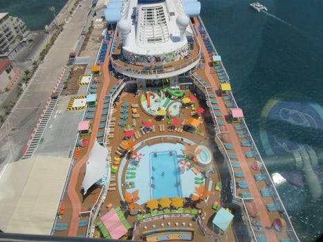Looking down on the pool deck from the North Star when it is fully extended probably 50 feet above the pool deck