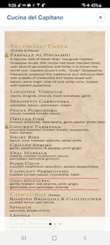 Cucina Del Capitano restaurant sample menu form the app.