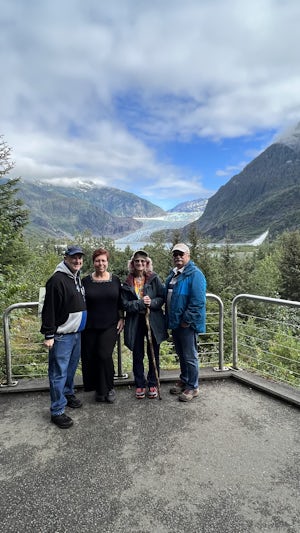 With travel friends at Mendenhall Glacier 