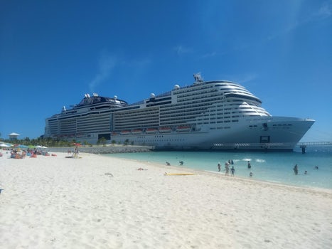 The ship docked at Ocean Cay-calmest snorkel area in all my experience 