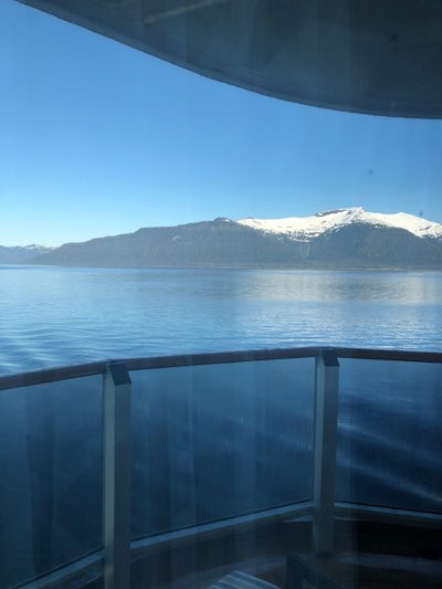 The balcony approaching Juneau from the Aft corner balcony of the Eurodam Neptune Suite.