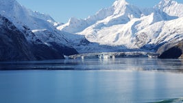 John Hopkins Glacier, Glacier Bay National Park, seen from over 6 miles away.  It's face is over a mile wide and 250 feet tall.  Weather that day was perfect