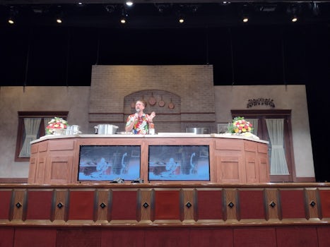 Culinary class show in the theater showing how to make some of the wonderful food served onboard