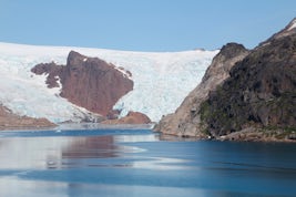 Tidewater glaciers coming off the Greenland icecap into Prince Christian Sound.