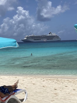 Crystal Serenity from the beach near fascinating “Dean’s Blue Hole” on Long Island, Bahamas. 08JUL’21