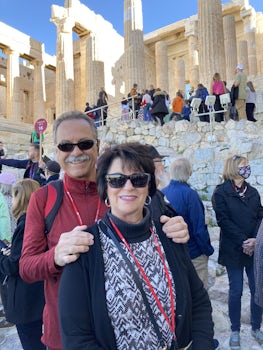 Sandy and I at the foot of the Acropolis in Athens on our last day of the trip. 