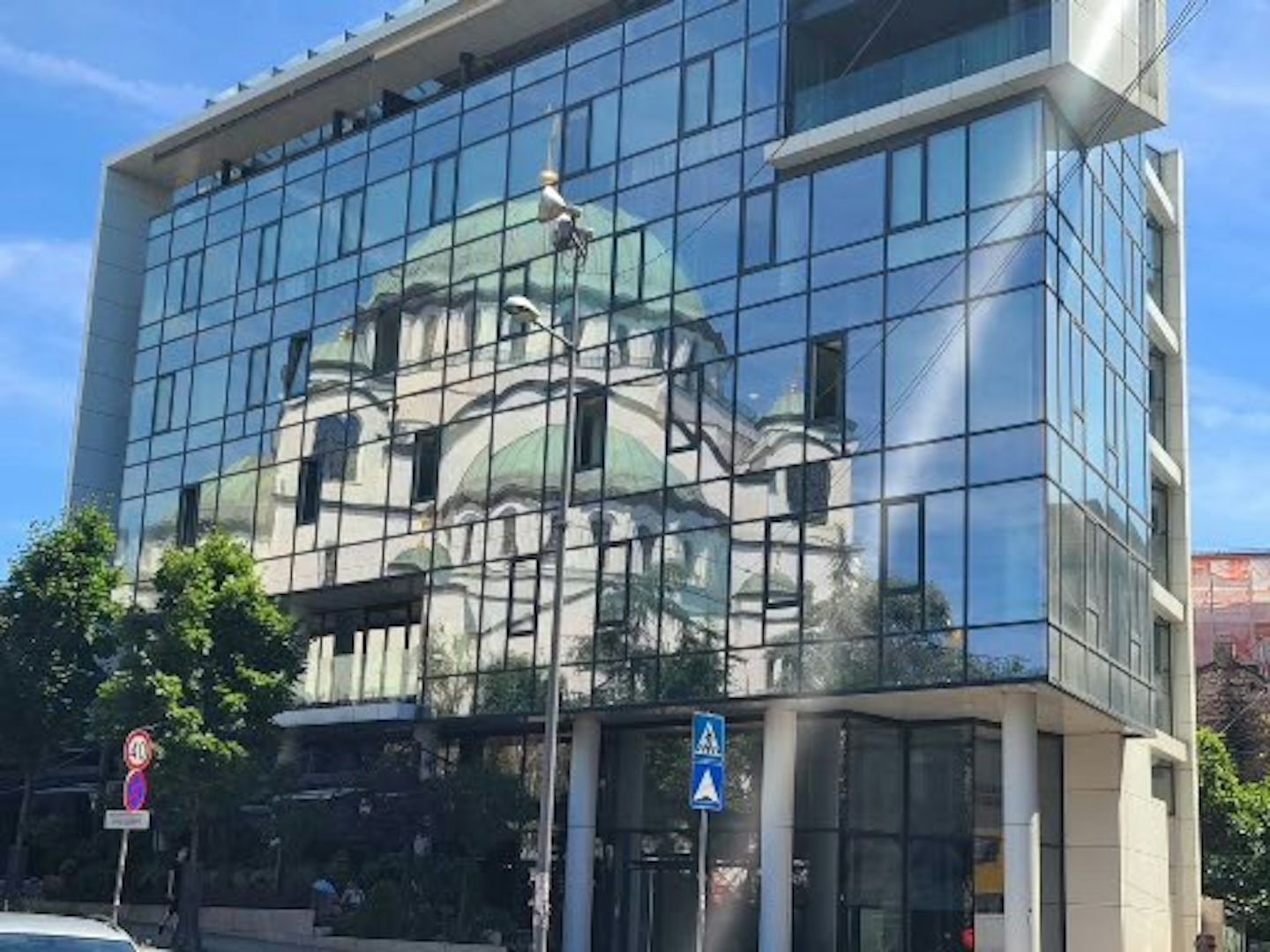 Reflection of St Sava orthodox church in Belgrade