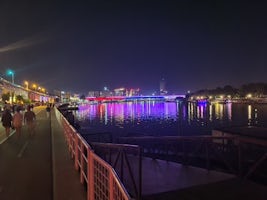 River view of Belgrade taken from riverfront bar and restaurant strip adjacent to ship dock