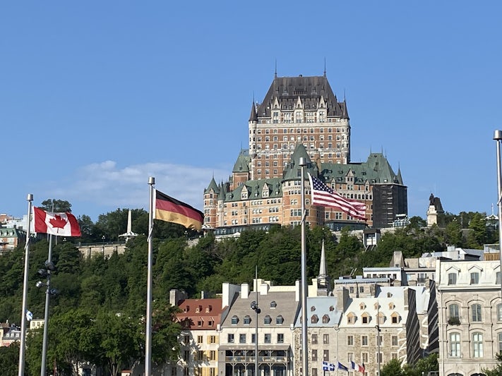 Chateau Frontenac in Quebec City, view from the deck in port. 