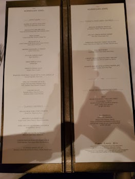 Great example of the usual formal dining room menu on the Jewel.