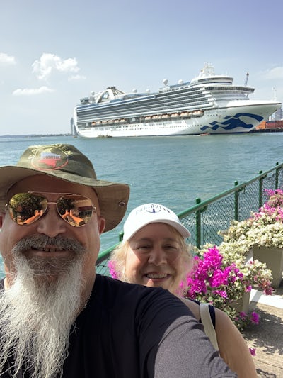 Princess Emerald Cruise ship in background.  We were returning to ship at end of our Panama Canal Excursion