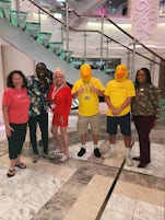 Our fantastic cruise director Simon and Younique  along our cruising ducks.  We had the honor of having dinner at tempanyake with Simon ..the food was absolutely delicious and the chef was so entertaining 