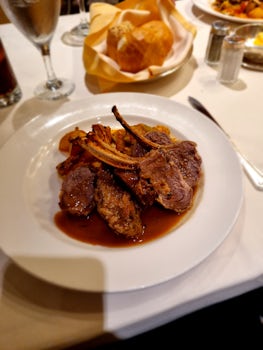 Lamb cutlets main course at ships dinning room 