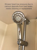 Shower head - very low pressure due to calcium build up, needed cleaning or replacement.