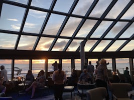 Brilliant panorama sunset from Discovery's Britannia Lounge.