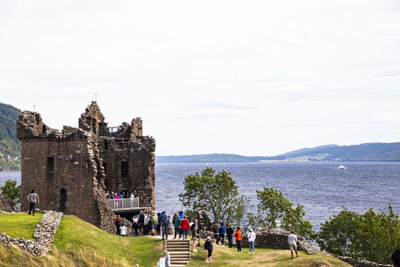 The remains of Urquart castle on the shore of Loch Ness.