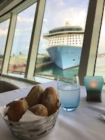 Hudson's dining room in Southampton, with a view of Anthem of the Seas.