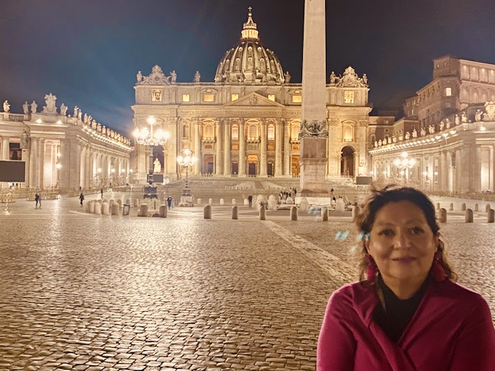 At the Vatican at night, we took a night tour through Viator.  We paid $260 for a night tour that took us to all the main spots throughout Rome and included dinner and gelato. It was incredible to see Rome at night. Our guide was not the best, more of a taxi driver than a guide, but we enjoyed seeing all the main spots at night with lights and would never been able to navigate through the city on our own. 