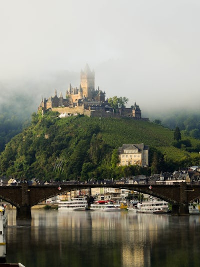 View of Chochem castle in Germany from our boat docked on the Moselle river.